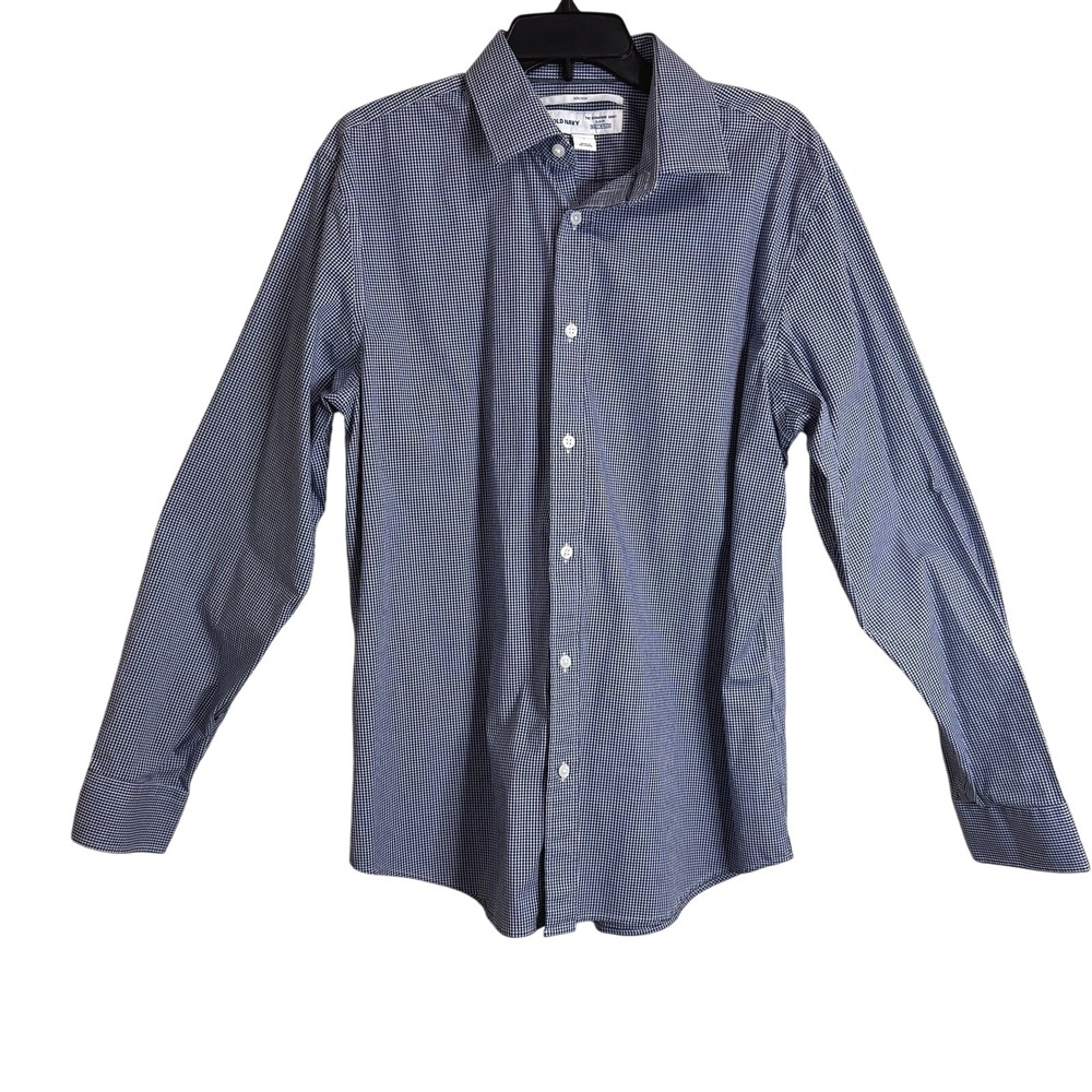 Old Navy Men Long Sleeve Shirt Blue Large Micro Gingham Button Down Plaid Stripe